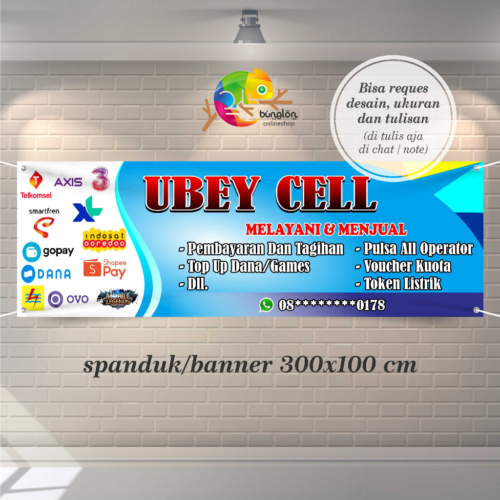 Size 300x100 Spanduk Banner Konter Pulsa Bisa Custom Desain