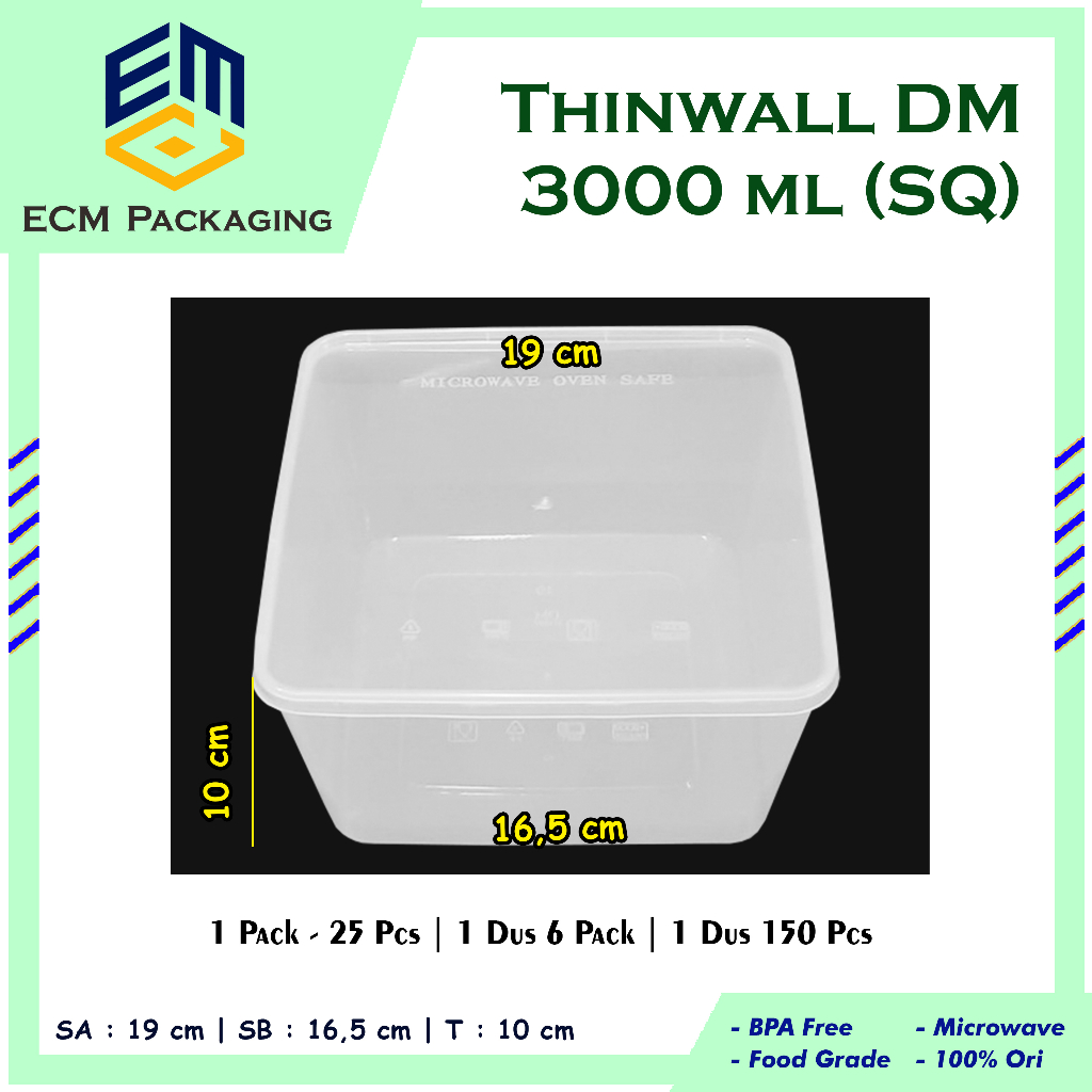 THINWALL DM 3000ML SQUARE (SQ) 25pcs