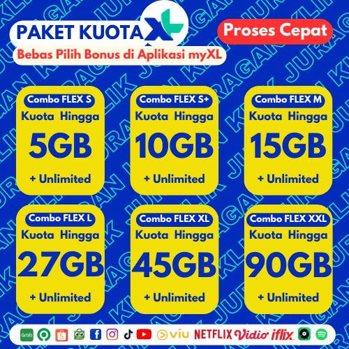 Paket Data XL COMBO FLEX S S+ M L XXL AKRAB VIP - YOUTUBE IG FB WA TANPA BATAS Isi Ulang Kuota Injec