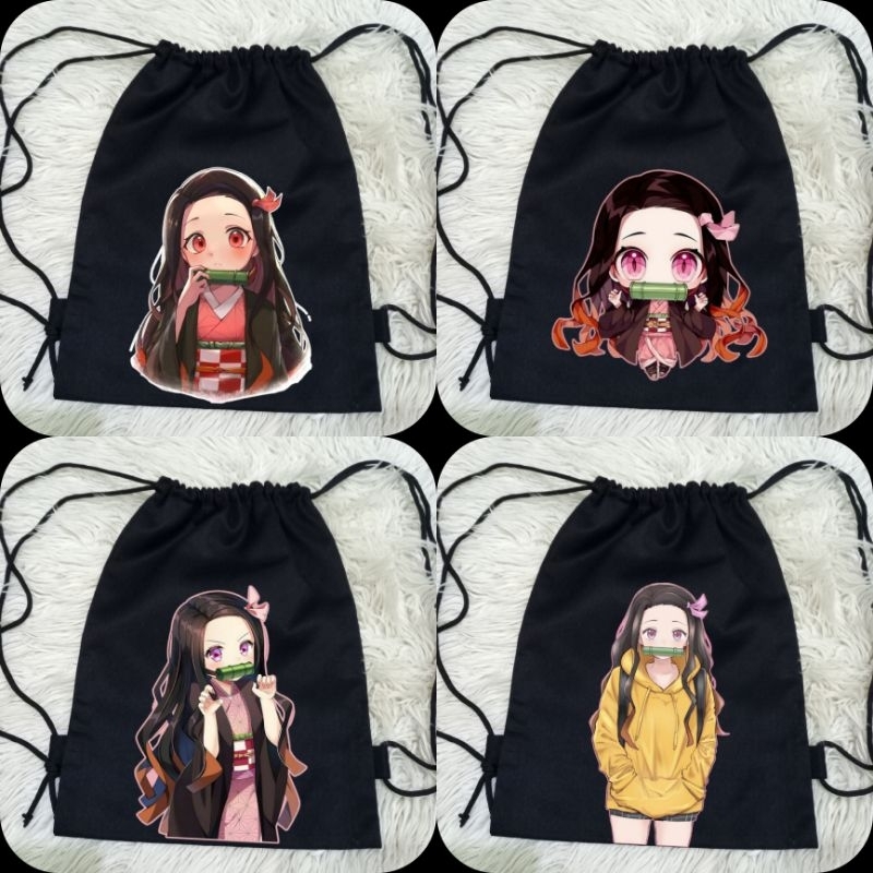 Tas Serut Hitam Nezuko Demon Slayer Anime Bahan Kanvas Premium Tebal / Tas Serut Hitam Anime Demon S