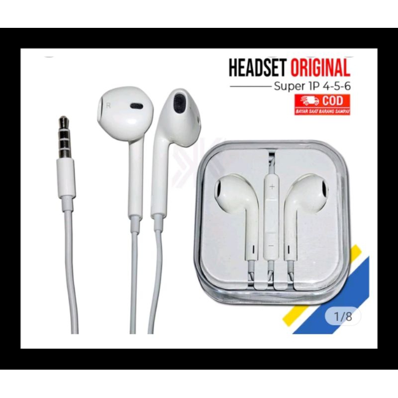 (GARANSI ORI 100% ) HEADSET HANDFREE EARPHONE ANDROID / IP ORIGINAL JACK 3.5 JERNIH DAN BASS