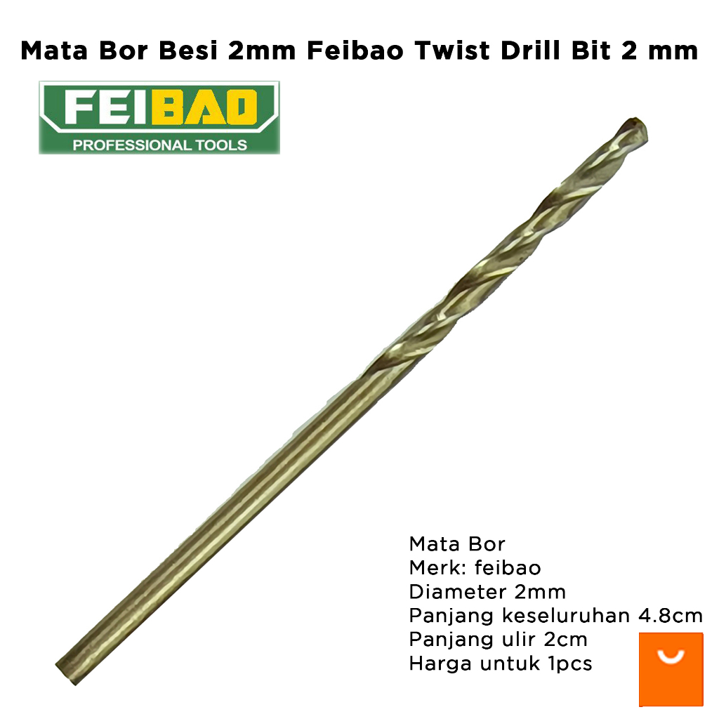 Mata Bor Besi 2mm Feibao Twist Drill Bit 2 mm