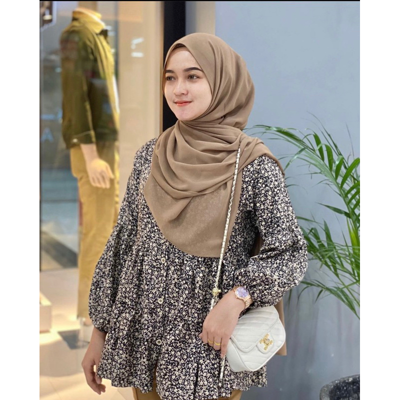 Aida Blouse BabyDoll | Kemeja Lengan Balon Flower Bunga