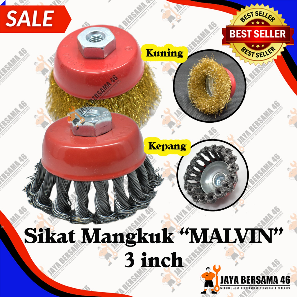 SIKAT MANGKUK / SIKAT MANGKOK KAWAT KUNINGAN 3&quot; / CUP BRUSH / SIKAT MANGKOK KEPANG BAJA / SIKAT PEMBERSIH KERAK / SIKAT KAWAT GERINDA GRINDA TANGAN