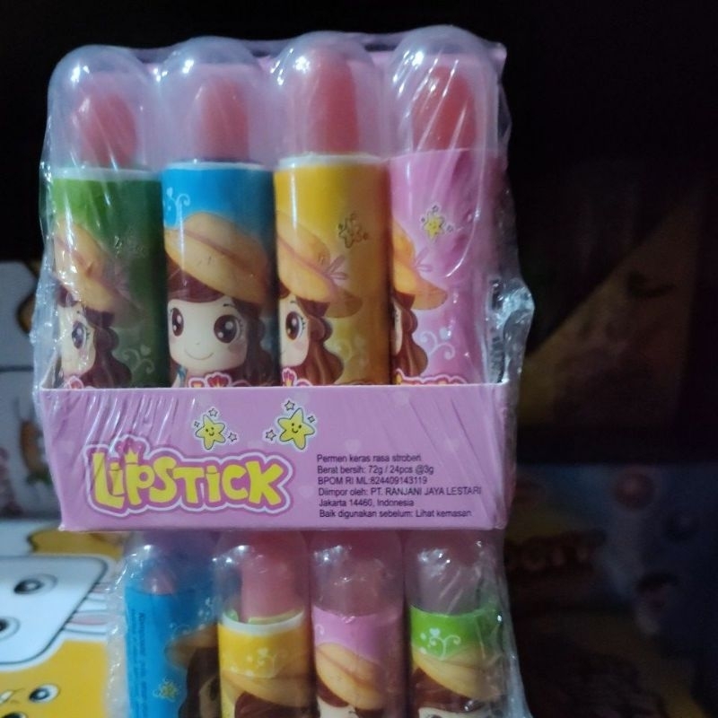 permen lipstik permen keras rasa stroberi isi 24 pcs