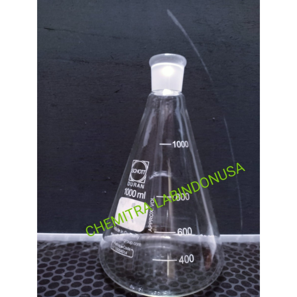 DURAN Erlenmeyer glass 1000 ML NS 29/32 Labu erlenmeyer leher asah 1 L