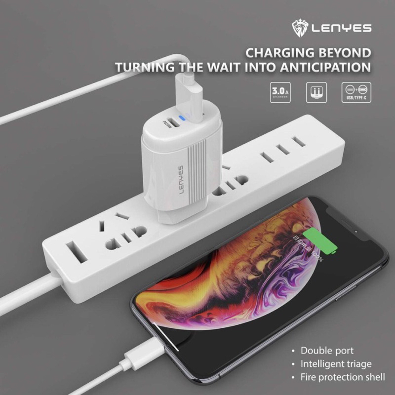 Adaptor Charger Lenyes 344 Fast Charging USB 3.0 PD 20w Best Quality