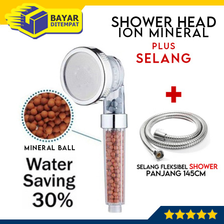 Paket Kepala Shower Head Ion dan Selang Shower Fleksibel 145cm