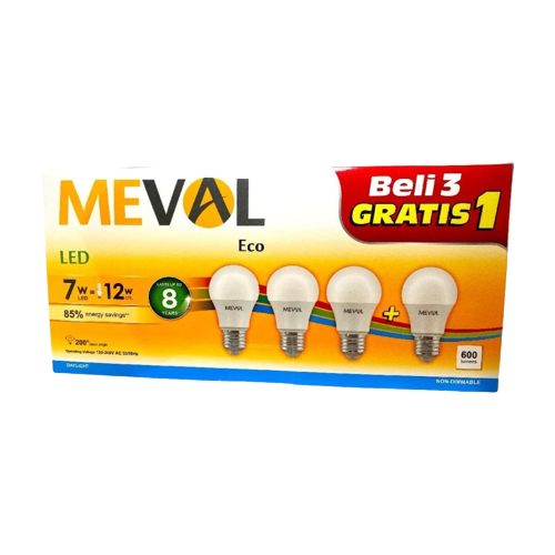 Lampu Bohlam LED MEVAL ECO Paket Isi 4 - 7W (Putih)