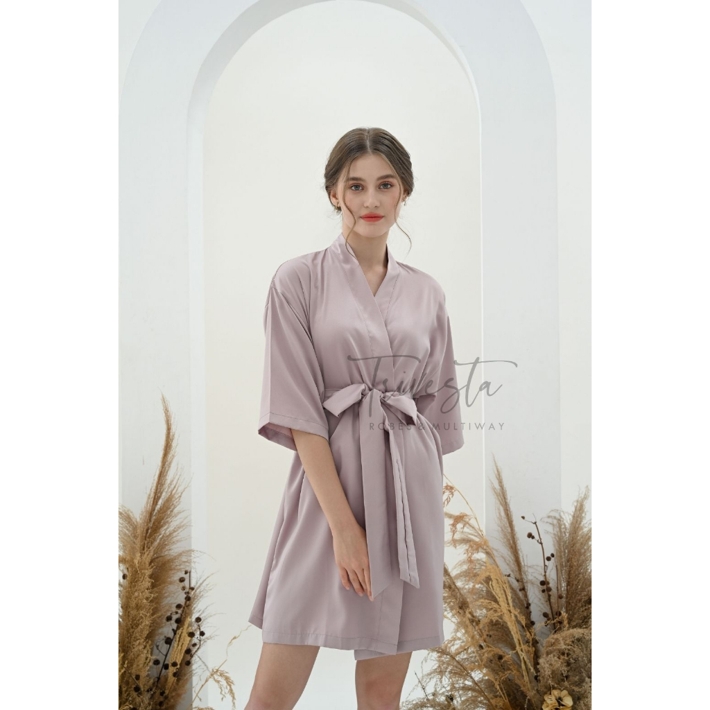 Trivesta Robes - Basic Robe Mauve - Kimono Robe Bridesmaid Satin + Free Bordir (Tulisan Bebas Bisa Nama)