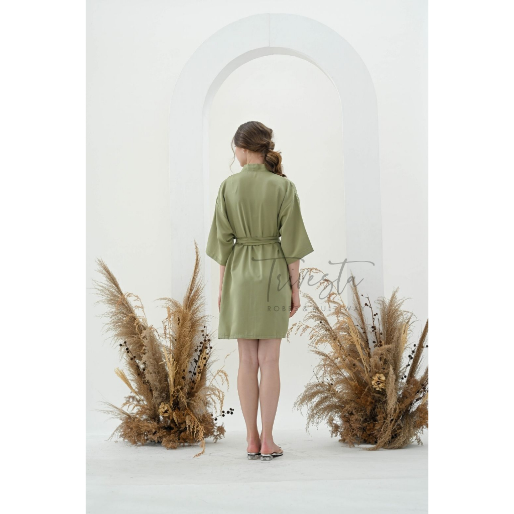 Trivesta Robes - Basic Robe Sagee Green - Kimono Robe Bridesmaid Satin + Free Bordir (Tulisan Bebas Bisa Nama)