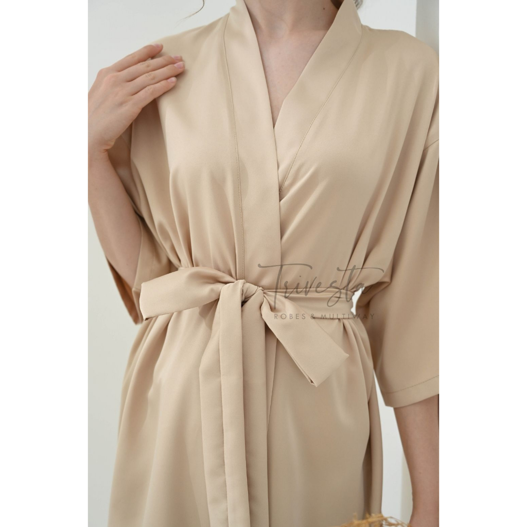 Trivesta Robes - Basic Robe Cham pagne- Kimono Robe Bridesmaid Satin + Free Bordir (Tulisan Bebas Bisa Nama)