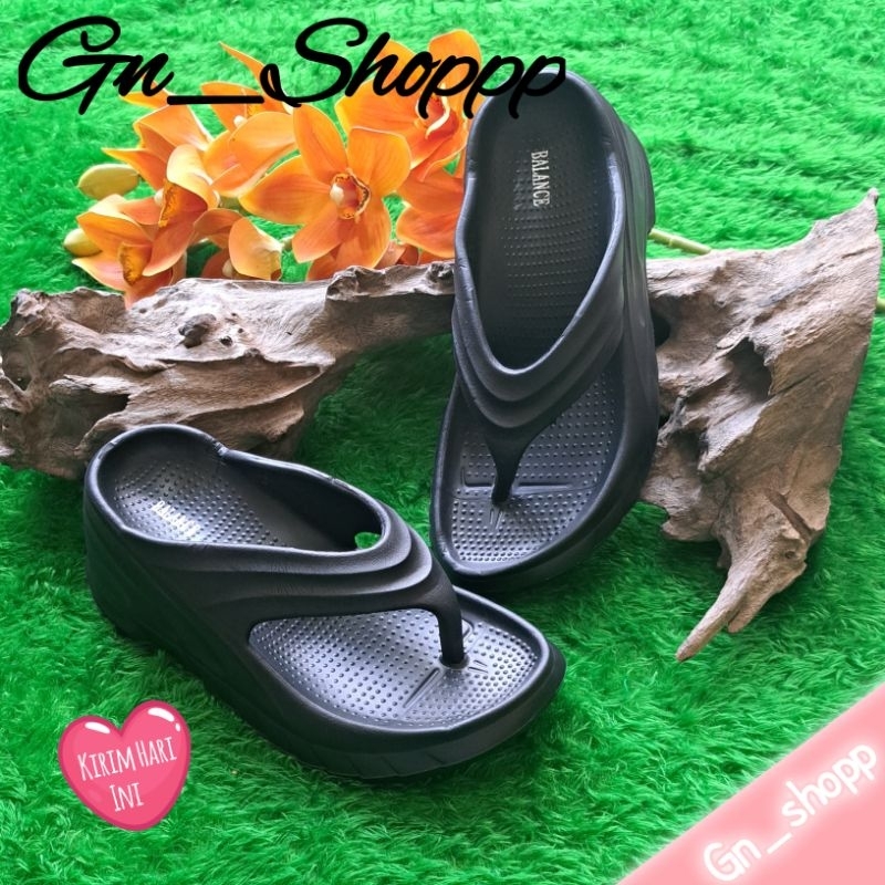 Sandal Wanita Jepit Tinggi 8CM Eva Rubber Balance E8099