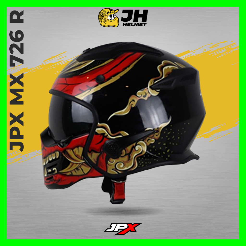 Helm JPX MX 726R MX06 SS Super Black | Black Glossy | Helm Full Face | JUAL HELM