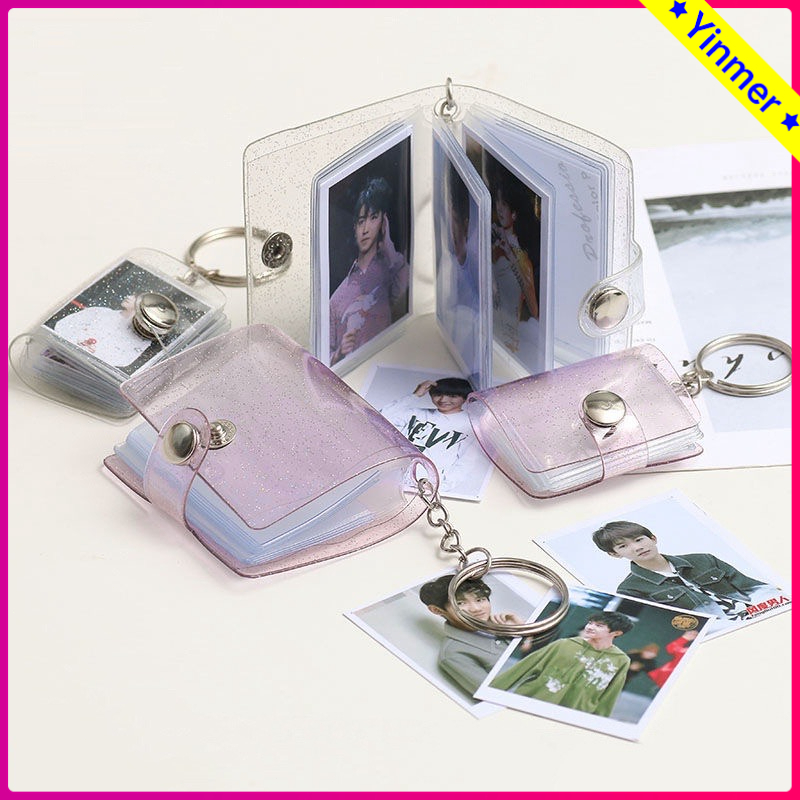 COD✨1/2 Inch Photo Album Mini 16/20 Pockets Keyring Lucu Transparent Foto Binder Kecil Card Holder Keychain Gantungan Kunci Jelly Portable Warna Warni -Yinmer