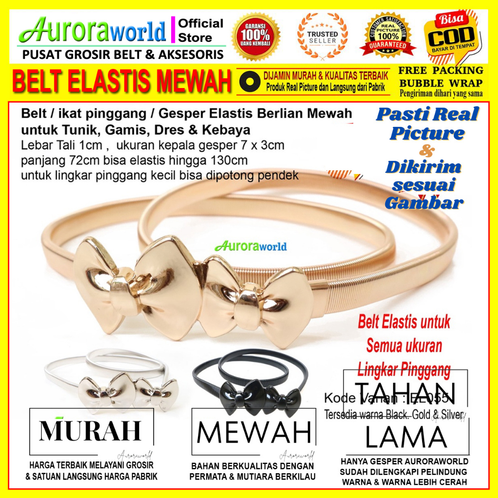 Auroraworld belt elastis gesper wanita elastis ikat pinggang wanita Fashion korea cewek terbaru bisa COD