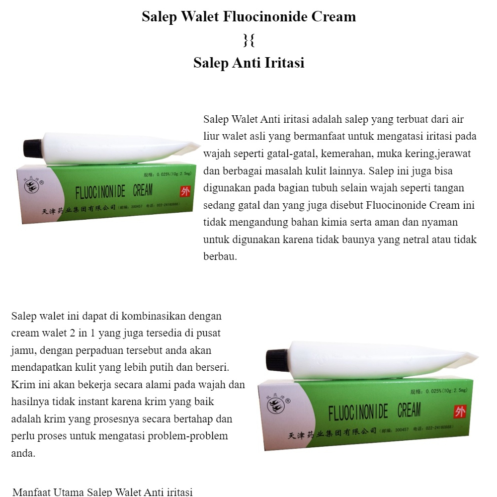 Hope Store - Salep Walet Lightening Cream Lightening Obat Gatal &amp; Penghilang Flek Hitam Membandel Fluocinonide Cream