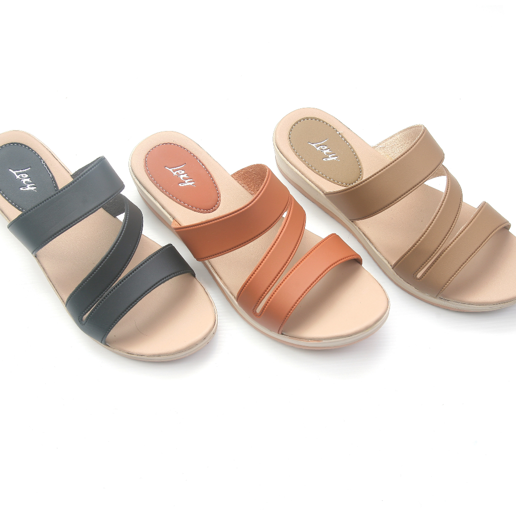 Lexy Sandal Wanita Tali Kulit Selop Sendal Cewe Casual Slip On