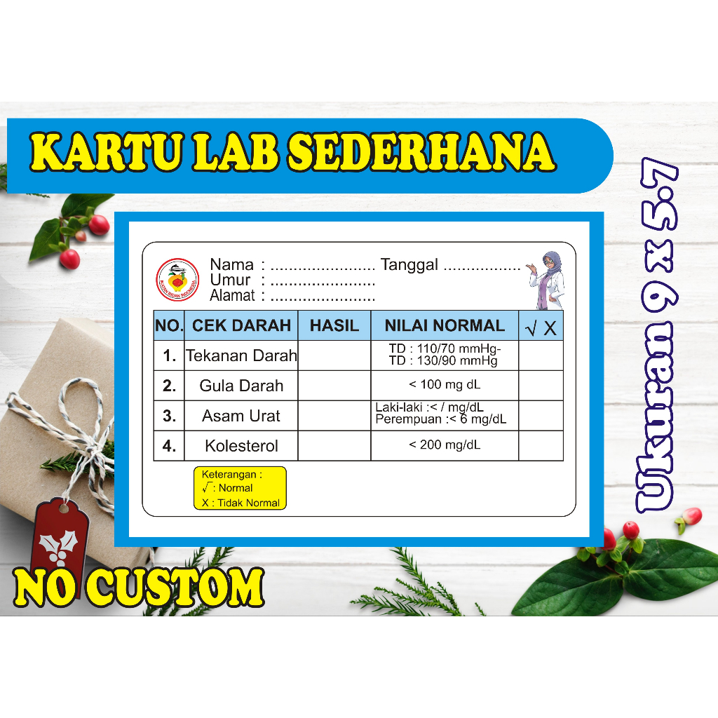 

Kartu Laborat - Kartu Pemeriksaan Laborat - Kartu Laborat Sederhana NO CUSTOM