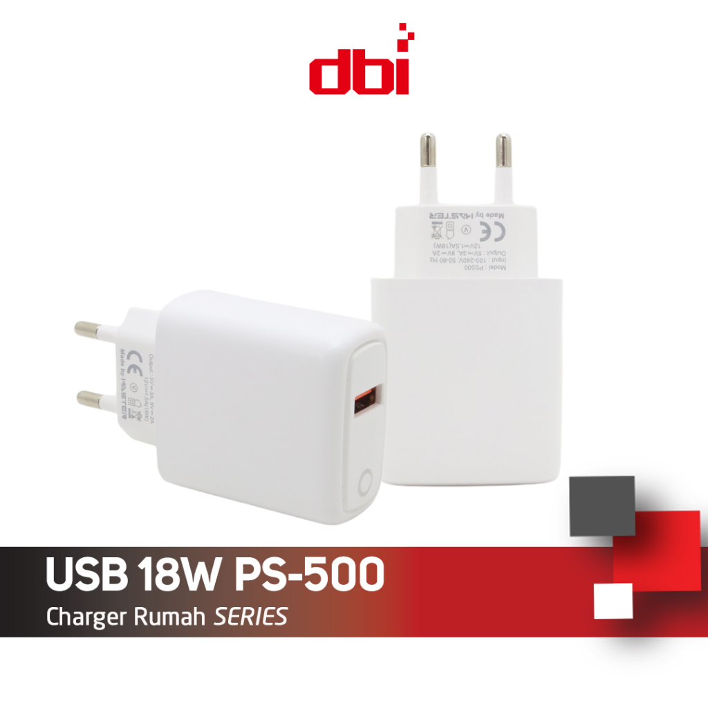 [NEW] Adaptor Charger Fast Charger 4A MASTER 18W PS-500 Fullset Type C Micro USB Support OPPO Xiaomi Samsung Huawei VIVO IPhone