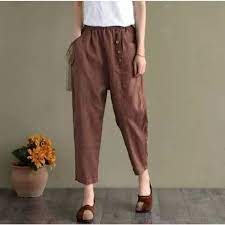 FS - Buggy Pants Celana Boyfriend Wanita Bahan Linen Rami Korean Style