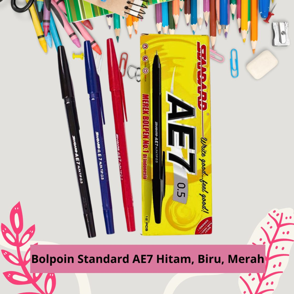 

Bolpoin Standard AE7 Hitam Merah Biru Original