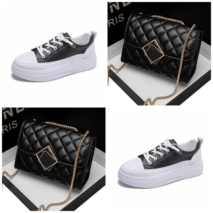 Satu Set Sepatu Sneakers Wanita & Tas Selempang Wanita Mozaik