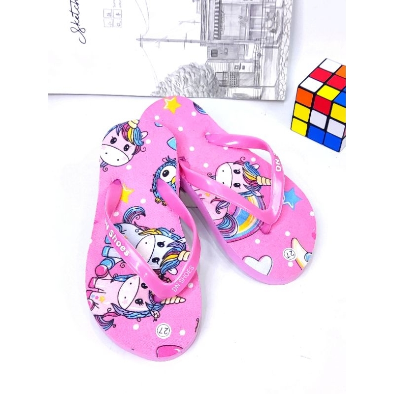 Sandal Jepit Anak Perempuan motif Unicorn Pink