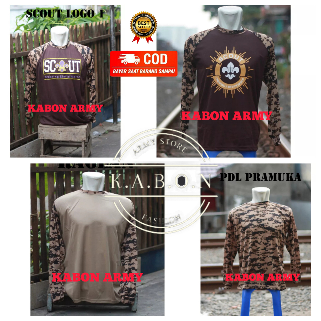 Baju Kaos Loreng Motif Pramuka, Scout , Raglan Lengan Panjang | Kaos Pramuka Panjang BERKUALITAS
