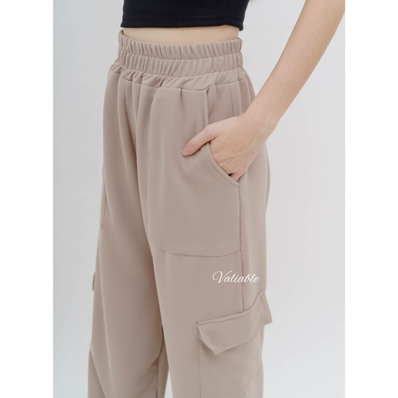 (M-XXL) Moana Highwaist Cargo Knit Pants Valiable
