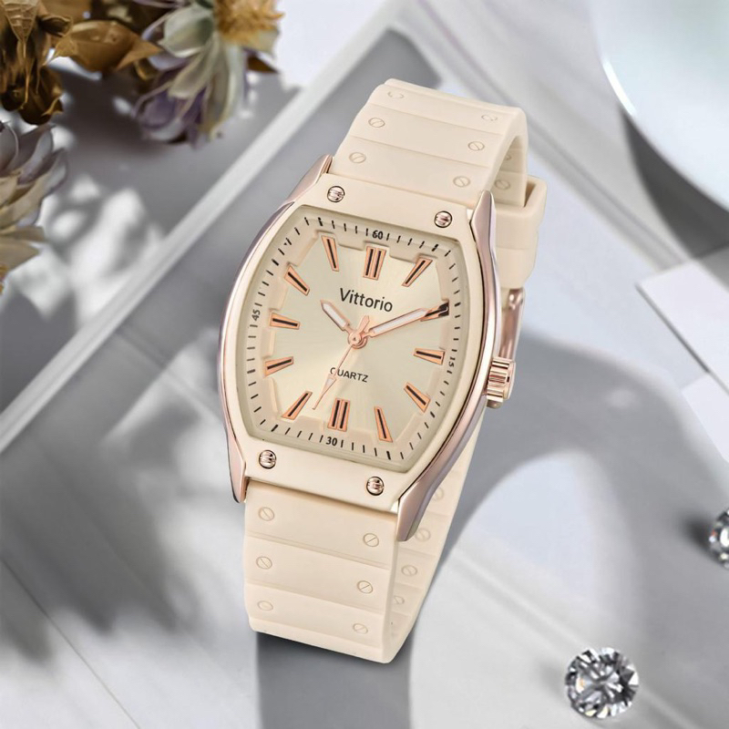Jam Tangan Wanita Fashion Vittorio Strap Karet Warna