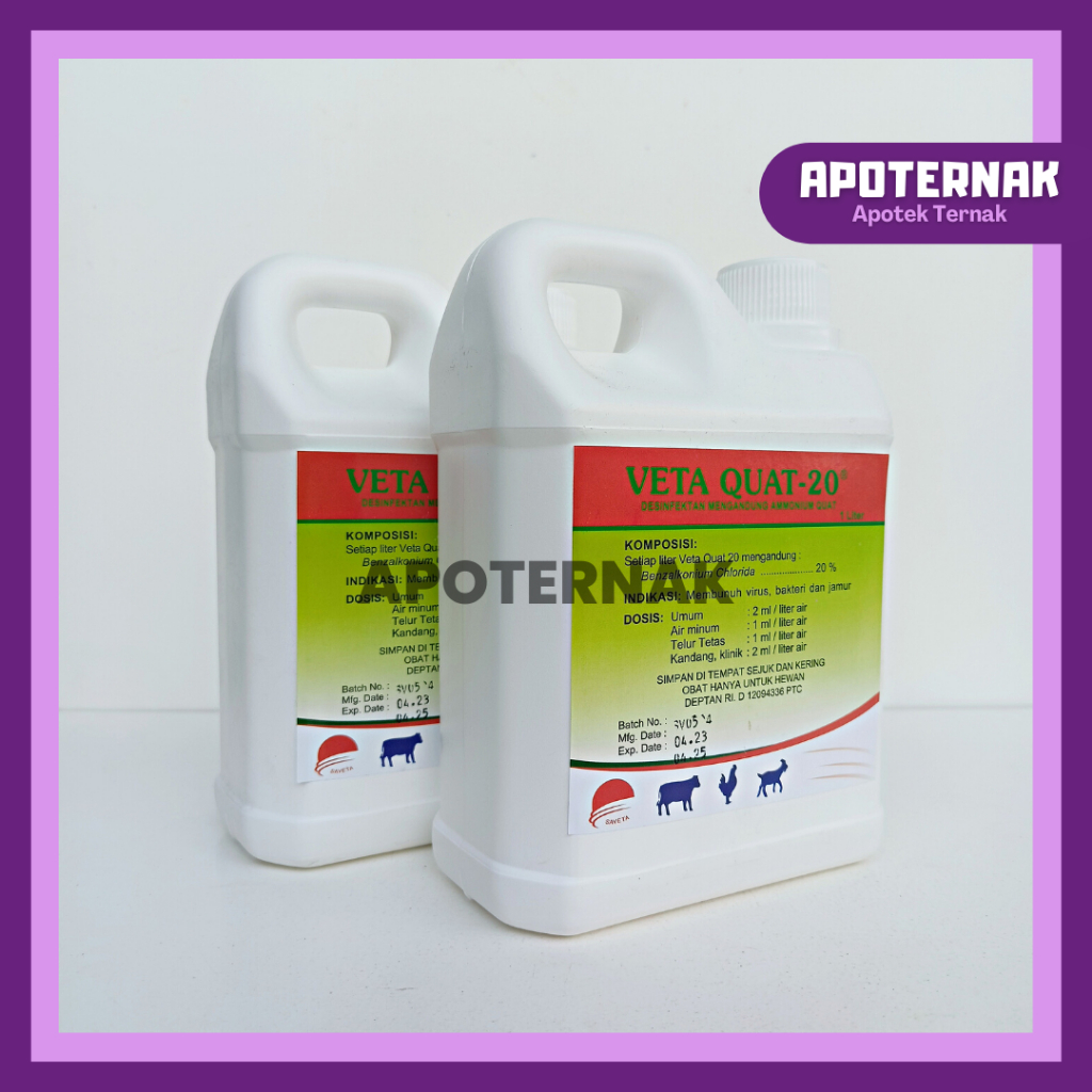 DESINFEKTAN VETA QUAT 20 | 1 Liter | Disinfektan Sanitasi Kandang dan Peralatan Ternak Hewan | Veta Quat 20%