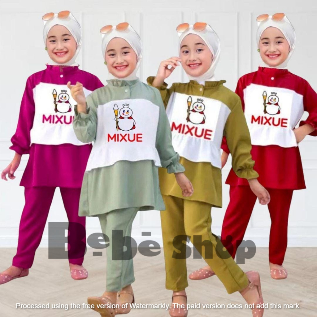 Setelan Mixue anak perempuan  Lengan Panjang bahan cringkle usia 3 sampai 12 tahun// baju mixue  promo 12.12// 12.12 sale