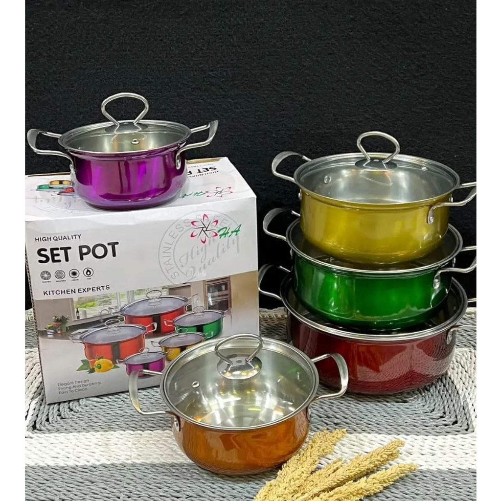 Panci stainless isi 5 warna haha/panci pelangi/panci beranak/panci 1 set isi 5/panci warna tebal