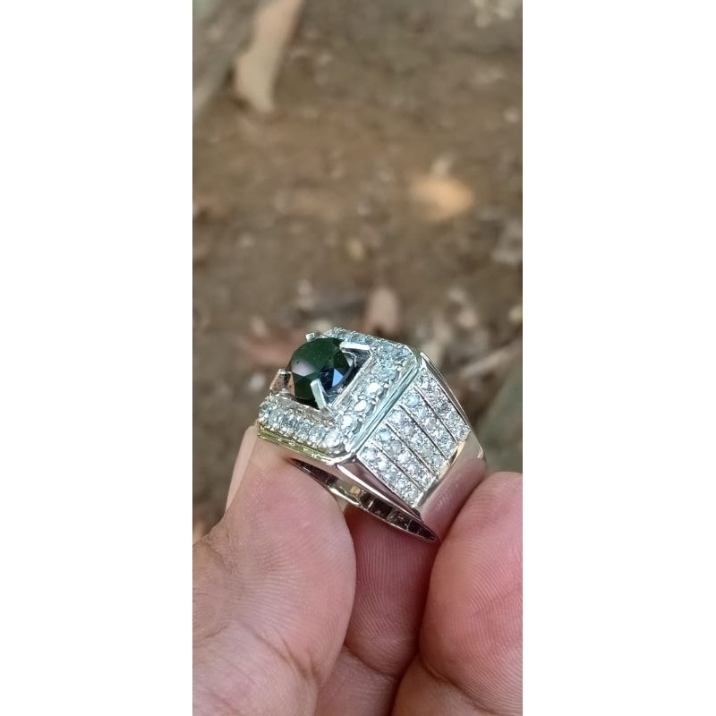 cincin pria mewah mata utama berlian hitam samping berlian putih  gratis memo lab dan box cincin