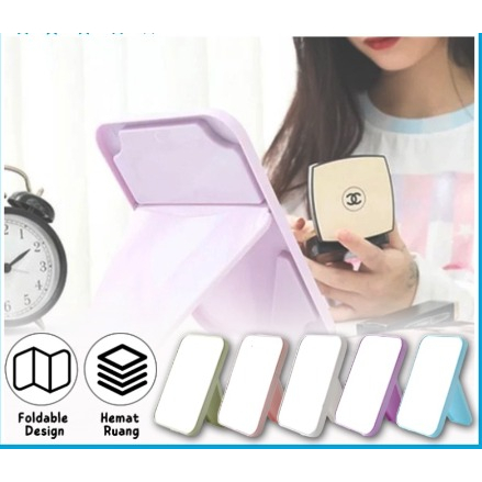 DHIO - Cermin Lipat Persegi Portable / Standing Beauty Mirror Kaca Duduk Untuk Rias Makeup Wajah / Foldable Vanity Mirror Cermin Meja Untuk Souvenir Pernikahan Kosmetik Travelling Travel Mini Slim