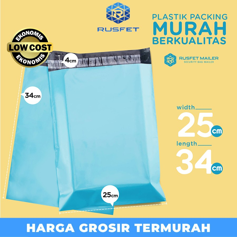 Plastik Polymailer Pack LOW COST Amplop Polimailer BLUE Rusfet 25x35cm