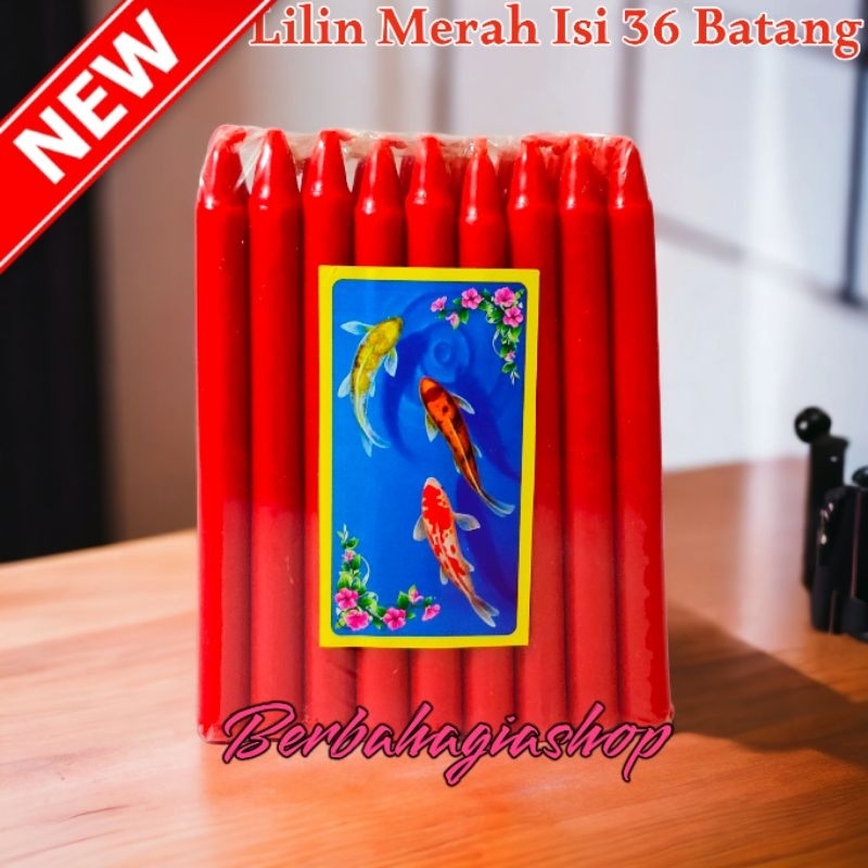 Lilin Warna Merah Isi 36 Batang Ukuran Besar Polos Sembahyang Puja / Red Candle Penerangan Kualitas Bagus / Lilin Sembayang High Quality