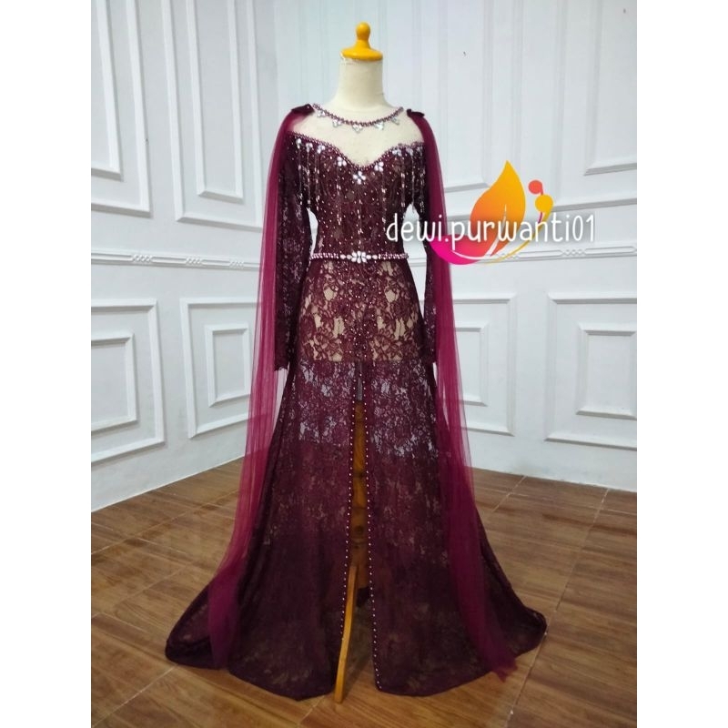 Kebaya Ekor Aqilla + Sleyer Jumbo_Warna Burgundy