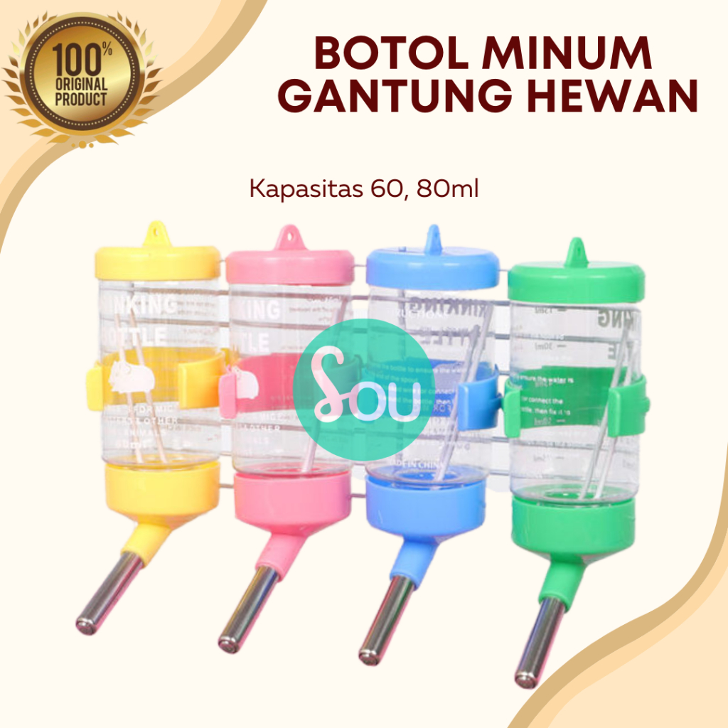 Botol Minum Gantung 80mL Hamster Kelinci Sugar Glider Tempat Minum Gantung