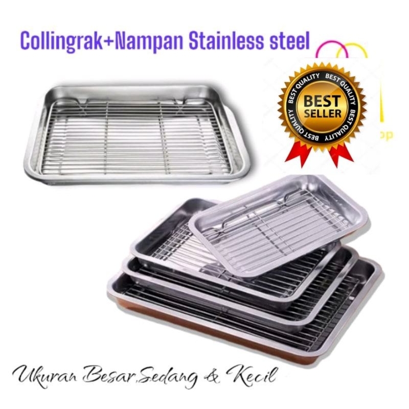 COOLINK RAK + NAMPAN  WADAH MINYAK MAKANAN / RAK PENIRIS MINYAK / Rak Pendingin Kue PENIRIS GORENGAN / AYAM, IKAN, STAINLESS STEL ANTI KARAT TAHAN PANAS