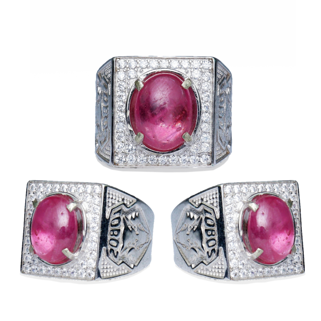 Cincin Alpaka Natural Permata Red Ruby Corundum