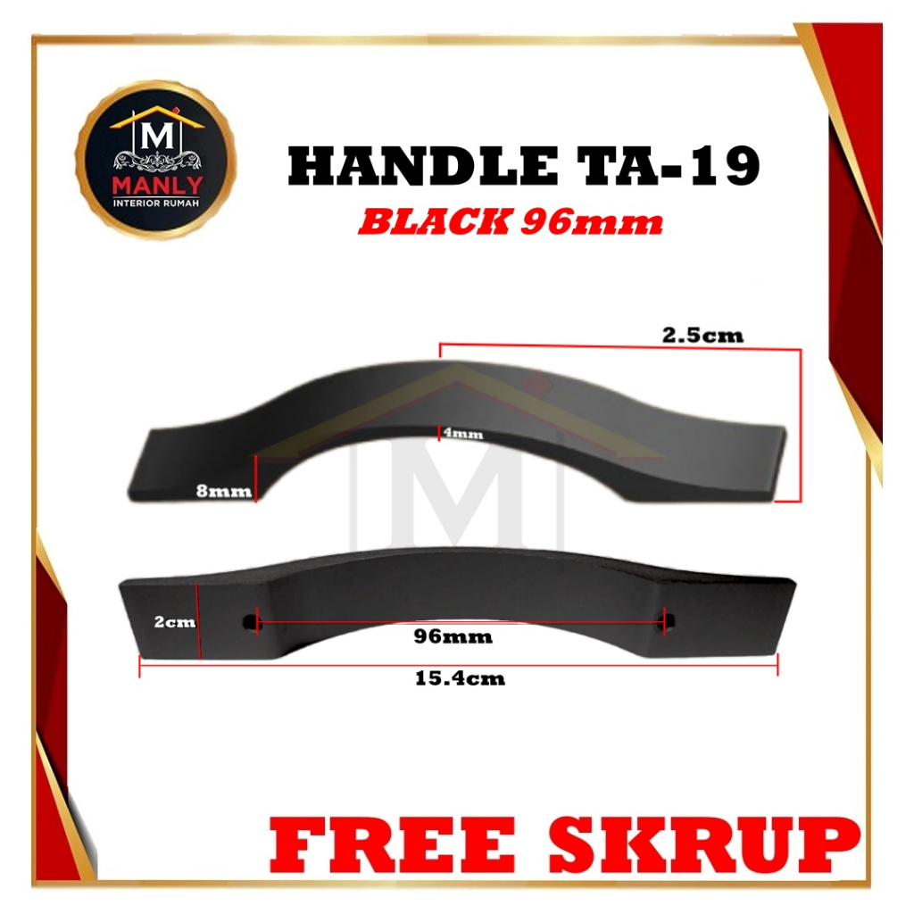 Handle Tarikan Lemari Minimalis TA 19 - Tarikan Laci Aluminium Anodize, Black dan Gold128mm &amp; 96mm