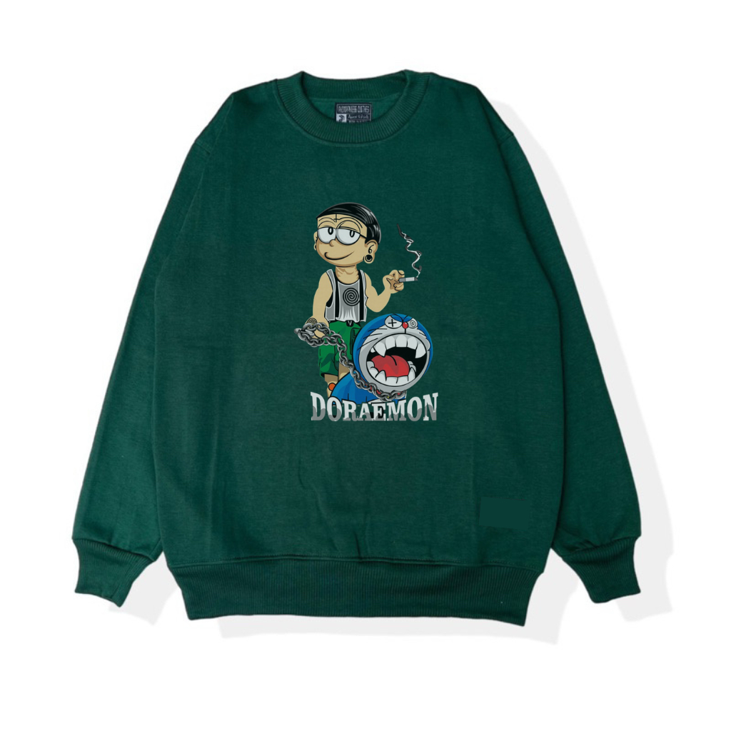 (COD) Sweater Crewneck Polos Sablon Doraemon bahan katun basic pria / wanita, Murah