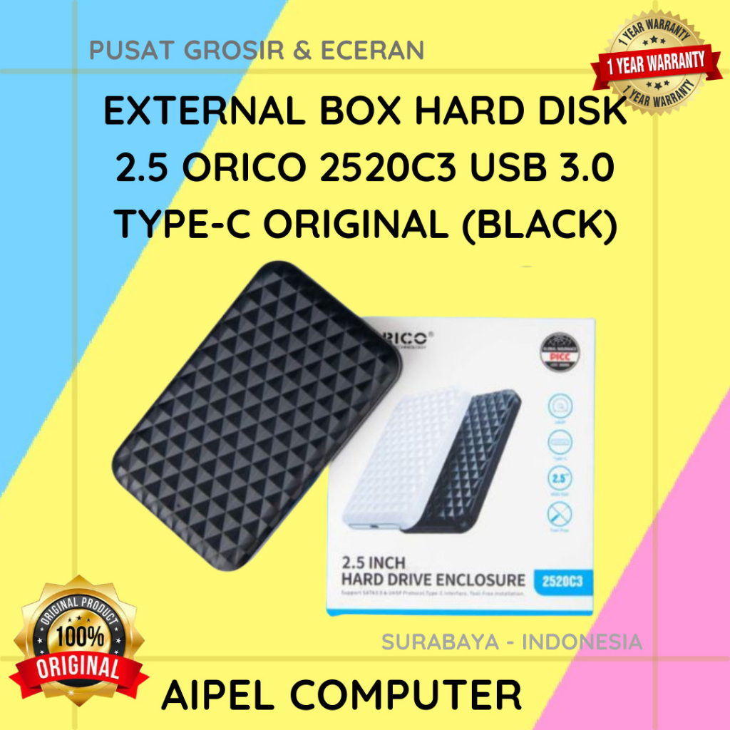 2520C3 | EXTERNAL BOX HARD DISK 2.5 ORICO 2520C3 USB 3.0 TYPE-C ORIGINAL (BLACK)