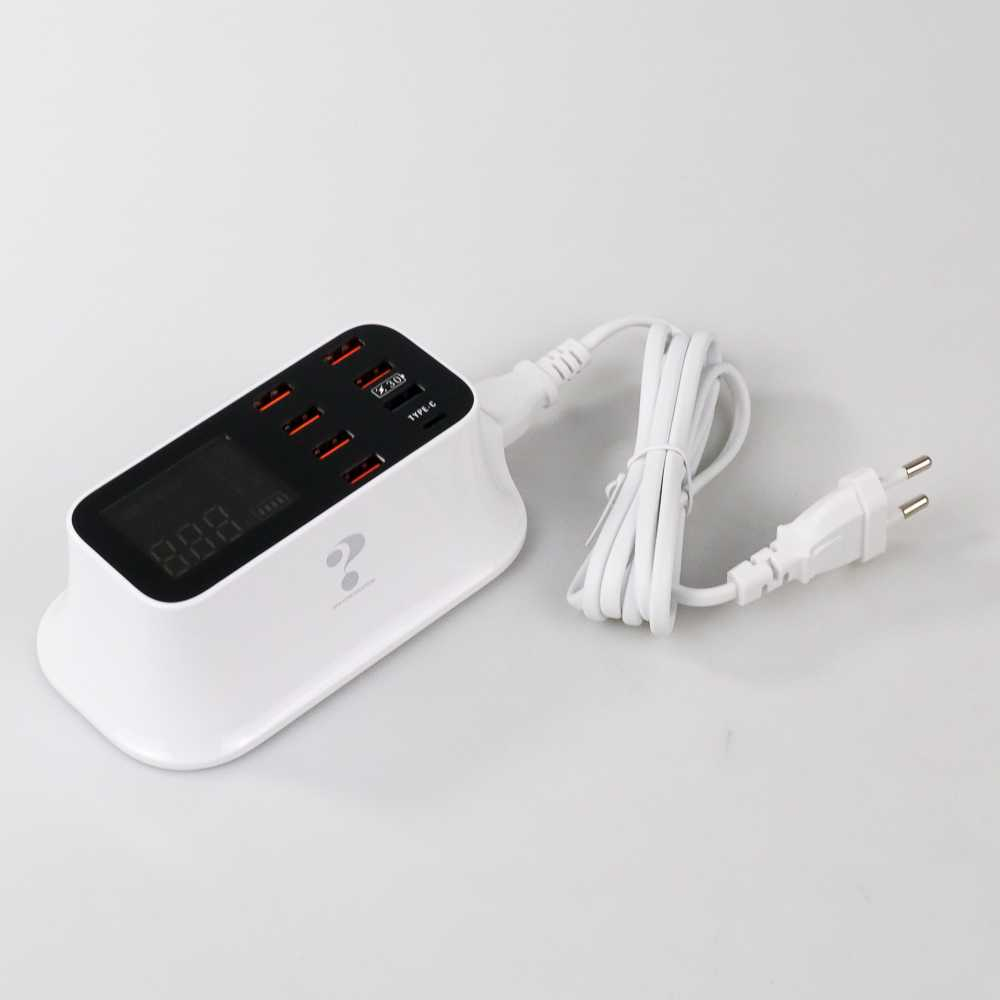 USLION Charger USB Station USB Type C + Type A 8 Port LED Display - YC-CDA19Q