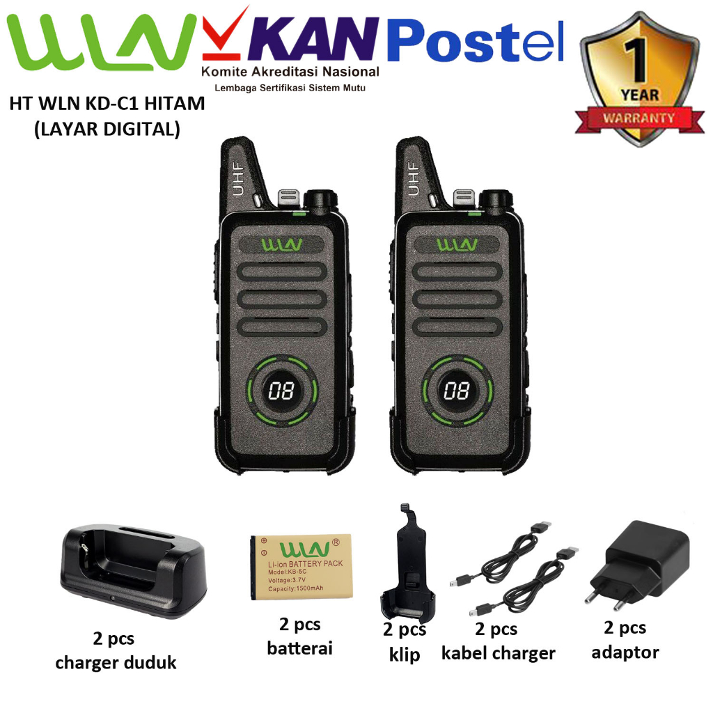 Walkie Talkie WLN HT Two-Way Radio KD-C1(Dengan Layar Digital)-Hitam-Baterai 1500 mAh