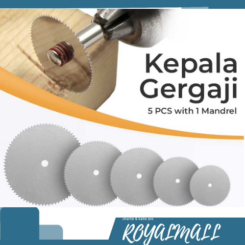 Kepala Gergaji Wheel 5 PCS with 1 Mandrel for Dremel Rotary / Kepala Mata Gergaji Pisau Amplas Ukir 