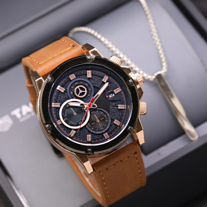 JAM TANGAN RPIA FASHION LS - 024 TALI KULIT FREE KALUNG CHRONO VARIASI TANGGAL AKTIF