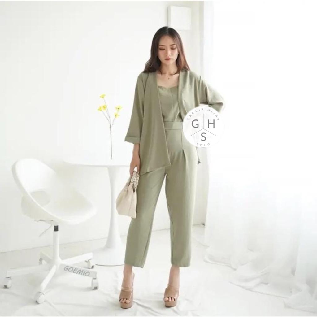 HANASHI ONE SET BLAZER OUTER LENGAN 3/4 SET INNER WANITA CRINCLE AIRFLOW PREMIUM (AMD)